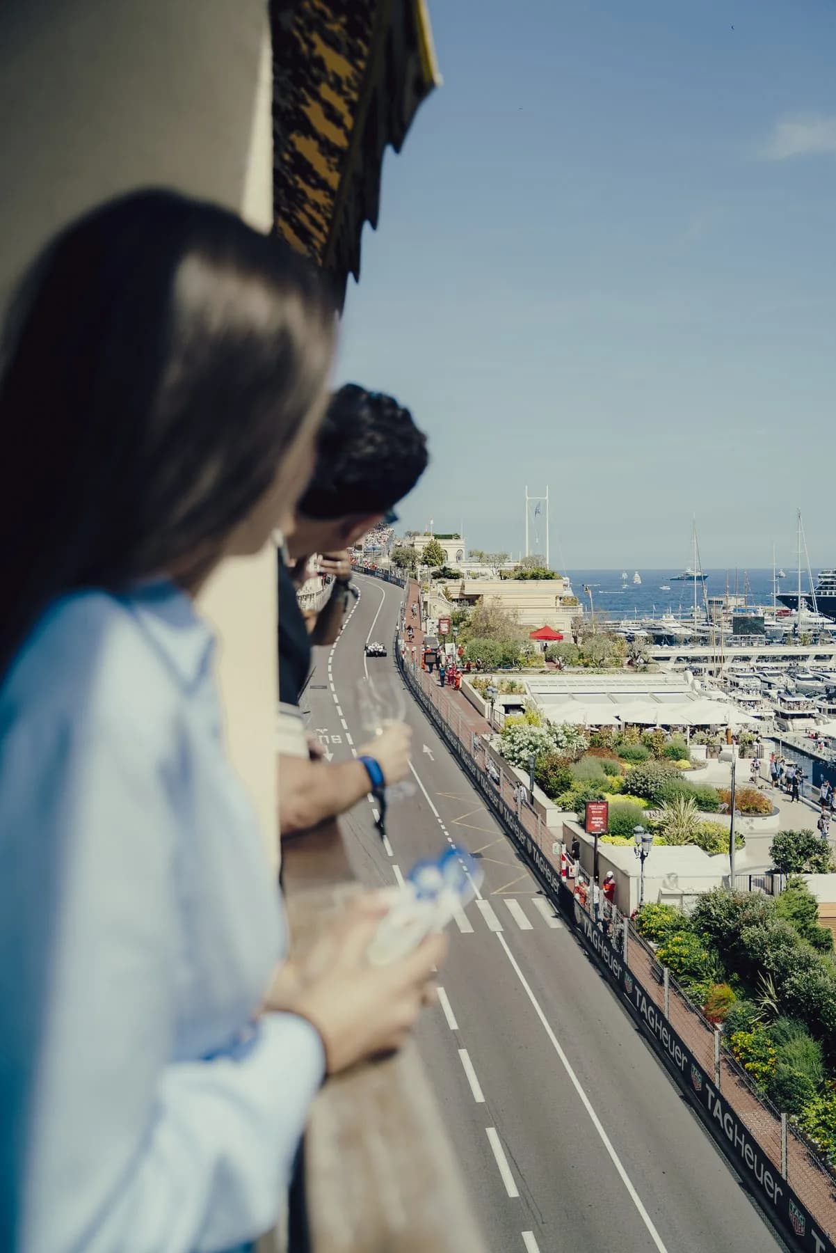Guest on the balcony of the 4th-floor Beau Rivage Gold terrace during the Monaco Grand Prix