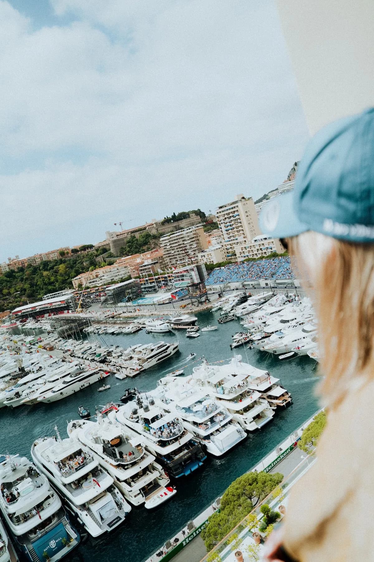 Aerial view over the harbour and yachts from the 8th-floor Beau Rivage Gold terrace