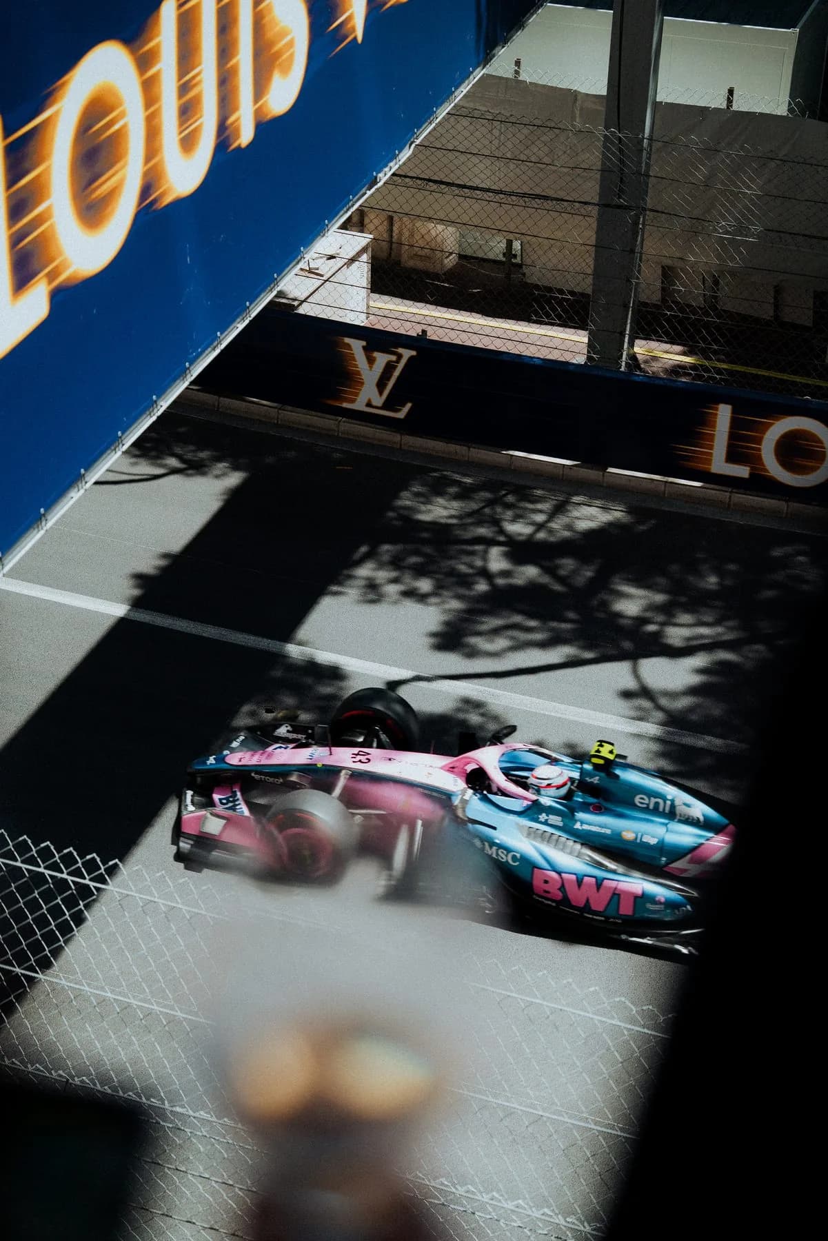 Formula 1 car on track seen from the Bronze Caravelle terrace during the Monaco Grand Prix