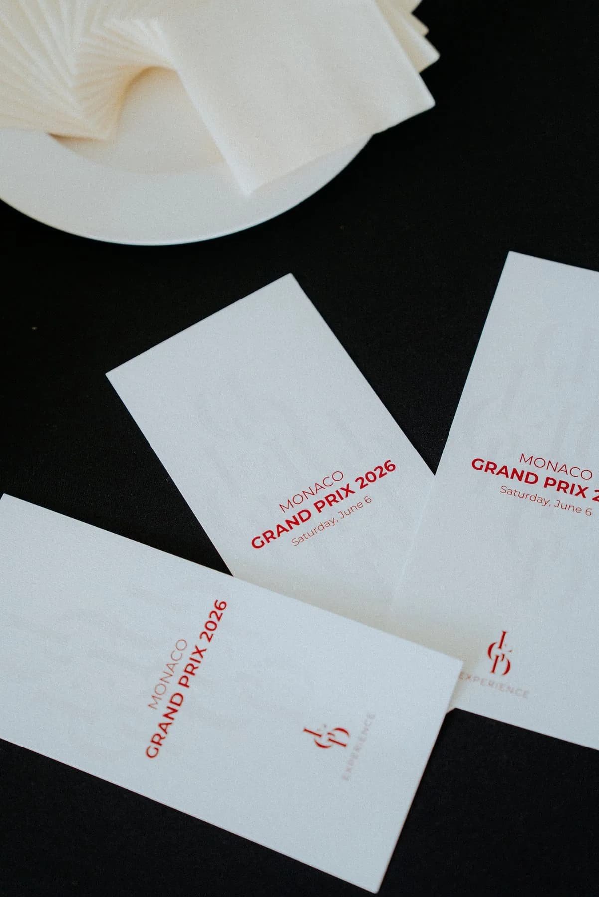 Table place cards set on the Bronze Caravelle terrace during the Monaco Grand Prix