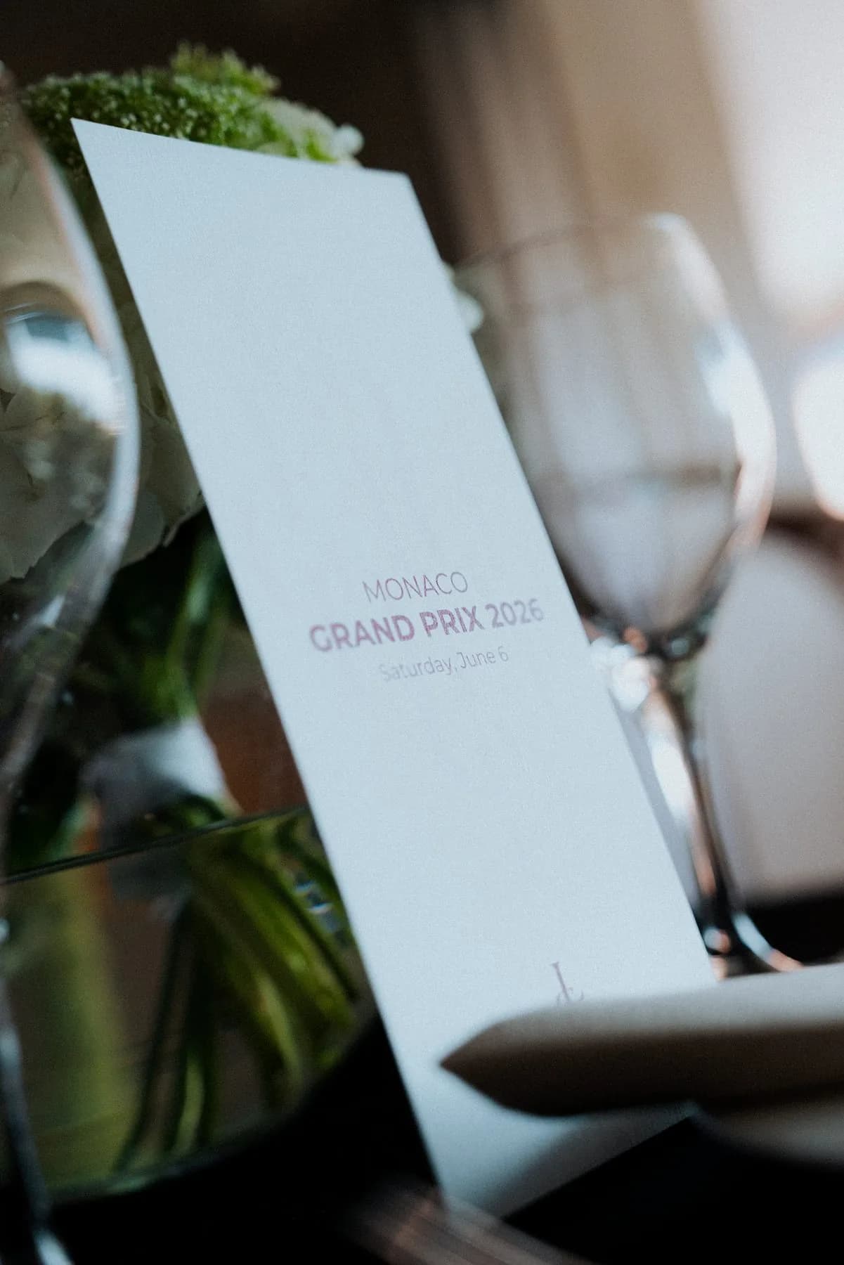Flowers and table card on the Bronze Caravelle terrace during the Monaco Grand Prix